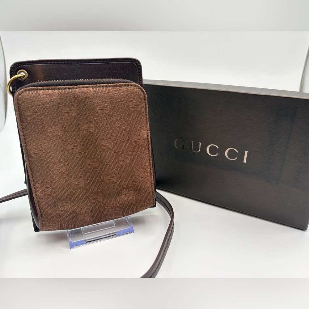 Gucci Mini Canvas Crossbody with Leather Trim
